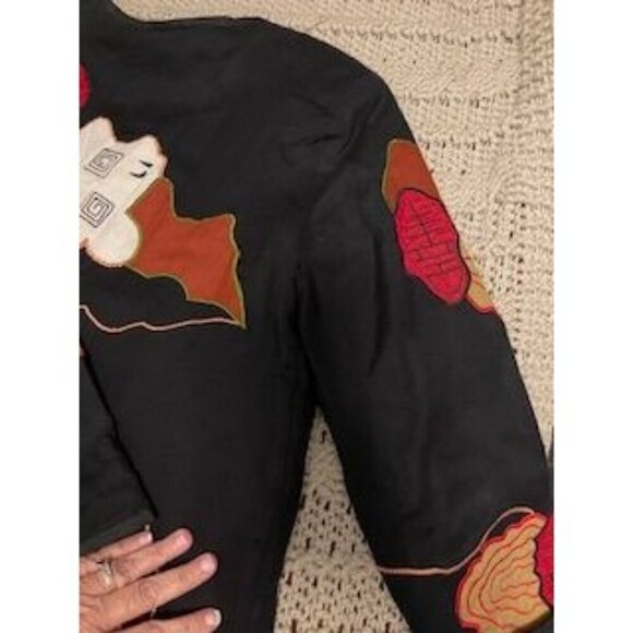 Allure Shacket Embroidered with artsy Buttons Jacket women’s Sz L Black‎ multi - Picture 4 of 16